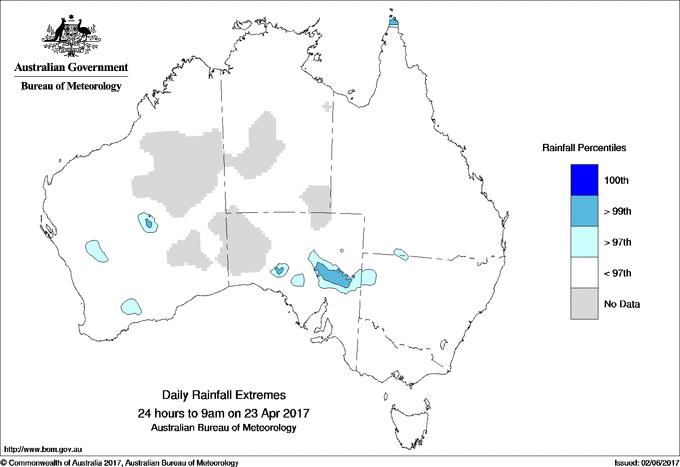Australian daily rainfall extreme area maps