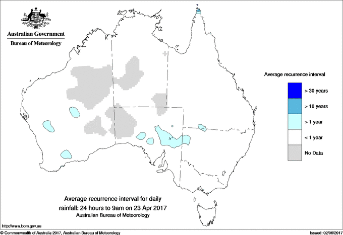 Australian daily rainfall average recurrence interval maps