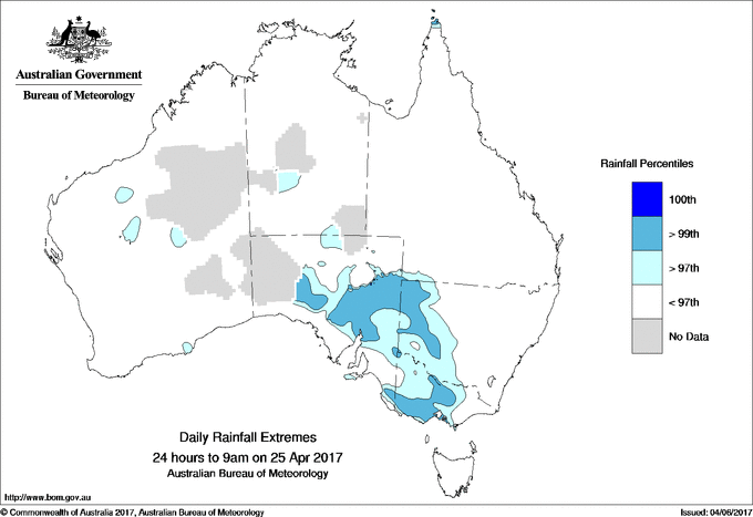 Australian daily rainfall extreme area maps