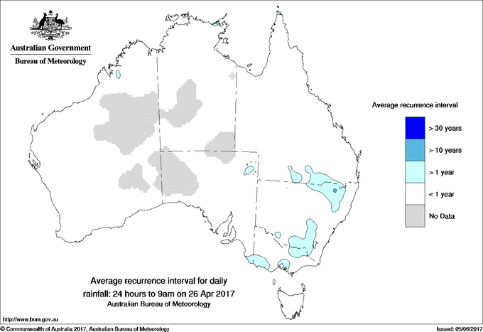 Australian daily rainfall average recurrence interval maps