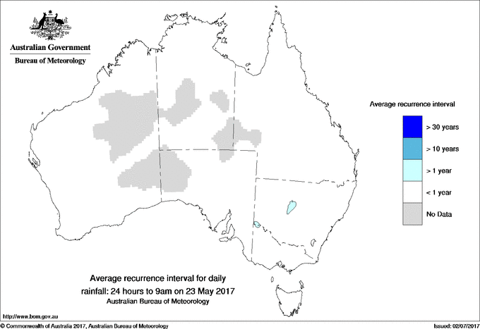 Australian daily rainfall average recurrence interval maps