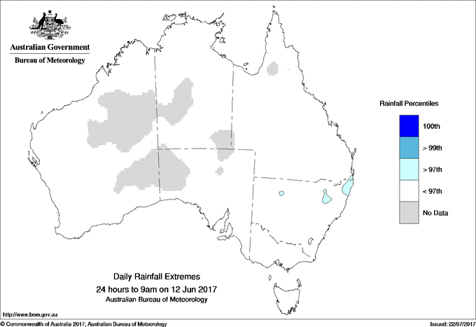 Australian daily rainfall extreme area maps