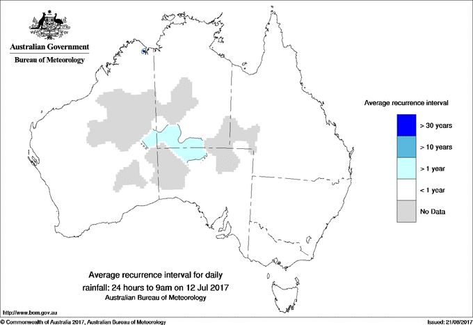 Australian daily rainfall average recurrence interval maps