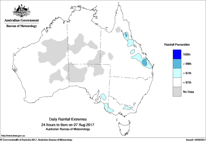 Australian daily rainfall extreme area maps