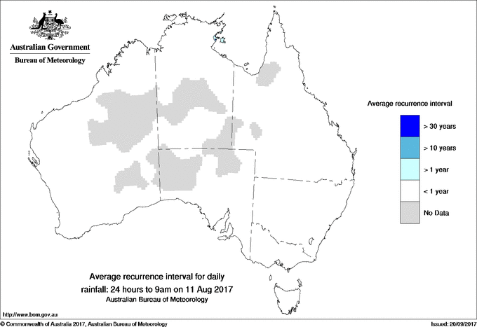 Australian daily rainfall average recurrence interval maps