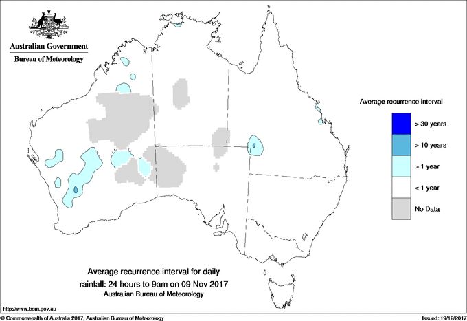 Australian daily rainfall average recurrence interval maps