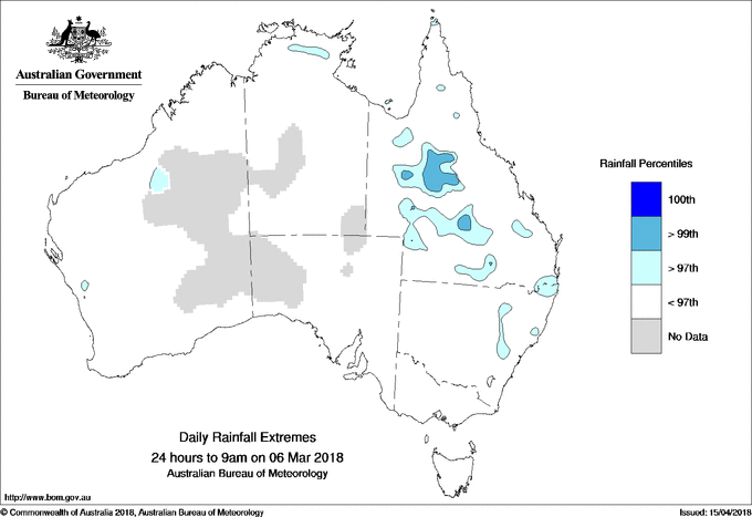 Australian daily rainfall extreme area maps