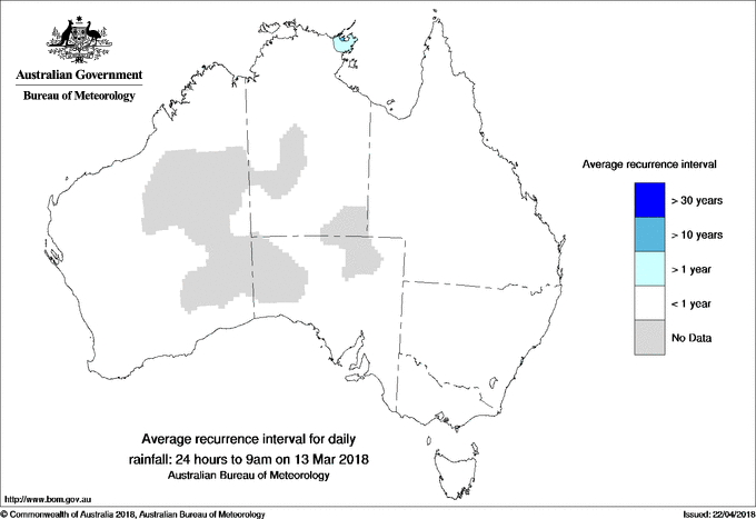 Australian daily rainfall average recurrence interval maps