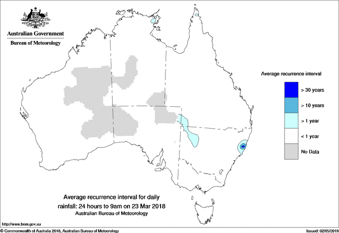 Australian daily rainfall average recurrence interval maps