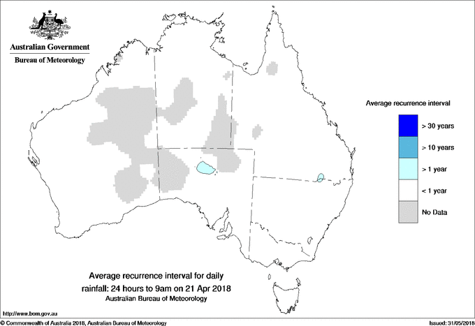 Australian daily rainfall average recurrence interval maps