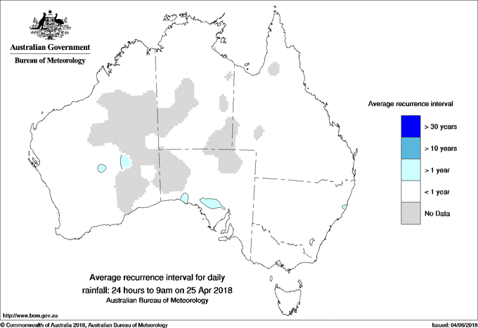 Australian daily rainfall average recurrence interval maps