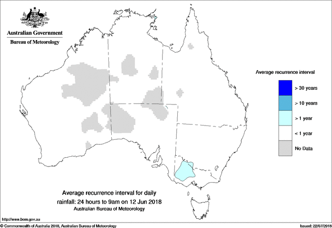 Australian daily rainfall average recurrence interval maps