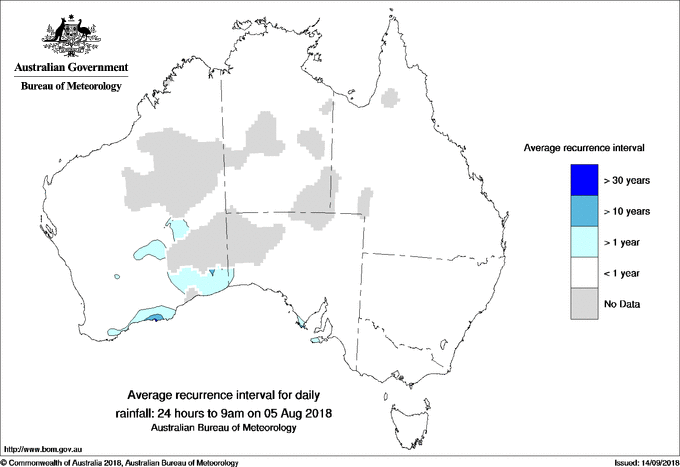 Australian daily rainfall average recurrence interval maps