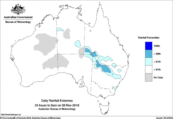 Australian daily rainfall extreme area maps