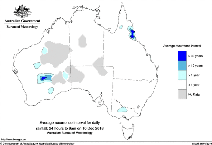 Australian daily rainfall average recurrence interval maps