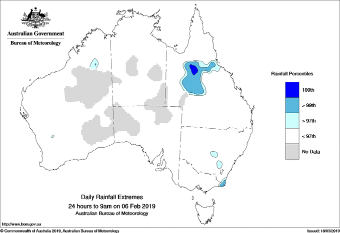 Australian daily rainfall extreme area maps