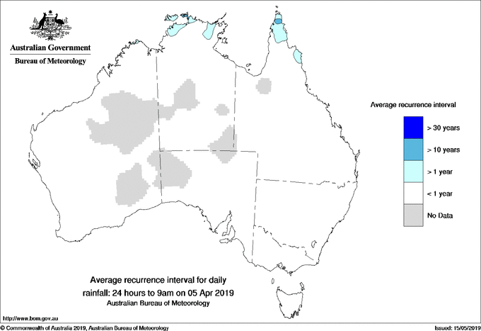Australian daily rainfall average recurrence interval maps