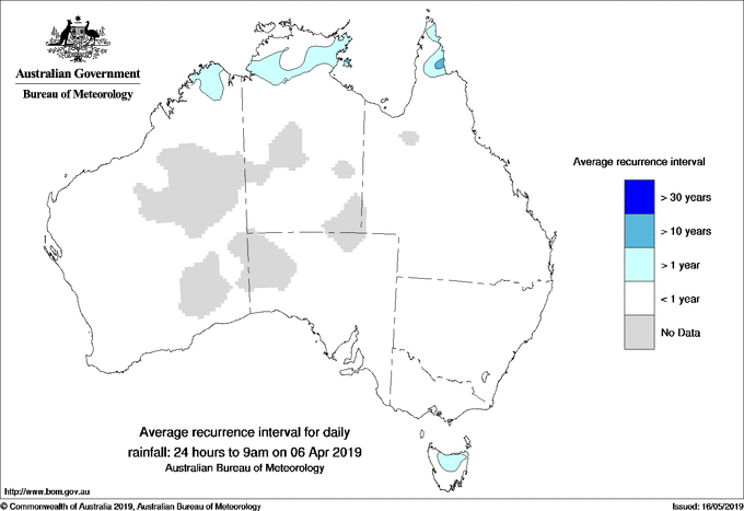 Australian daily rainfall average recurrence interval maps