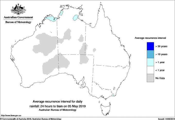 Australian daily rainfall average recurrence interval maps