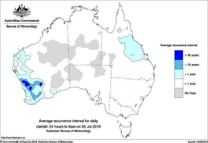 Australian daily rainfall average recurrence interval maps