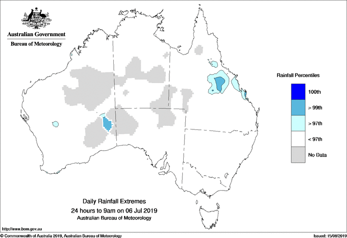 Australian daily rainfall extreme area maps