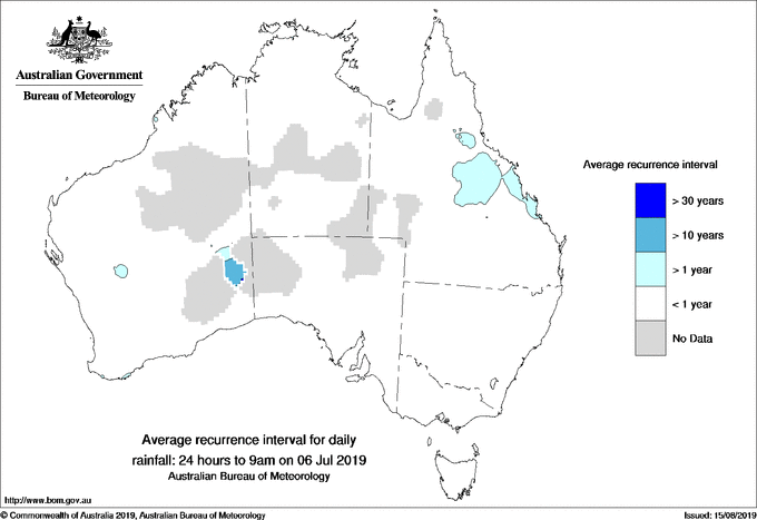 Australian daily rainfall average recurrence interval maps