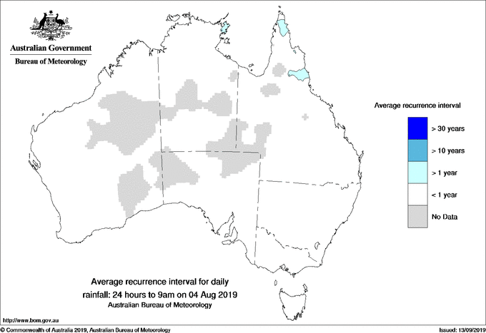 Australian daily rainfall average recurrence interval maps