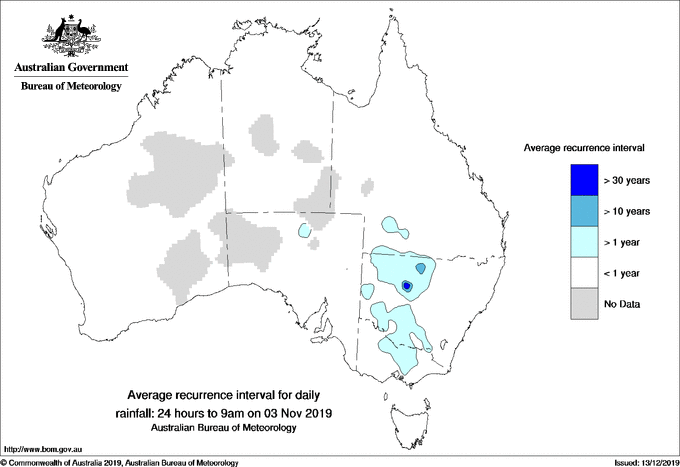 Australian daily rainfall average recurrence interval maps