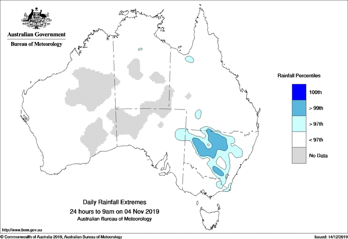 Australian daily rainfall extreme area maps