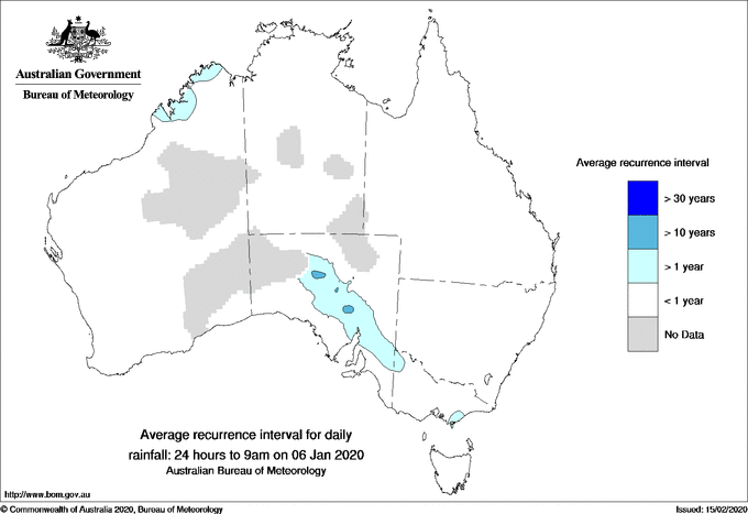 Australian daily rainfall average recurrence interval maps