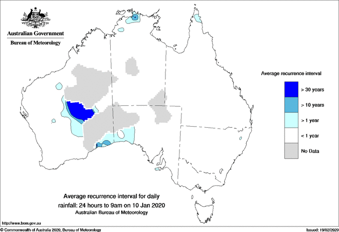 Australian daily rainfall average recurrence interval maps