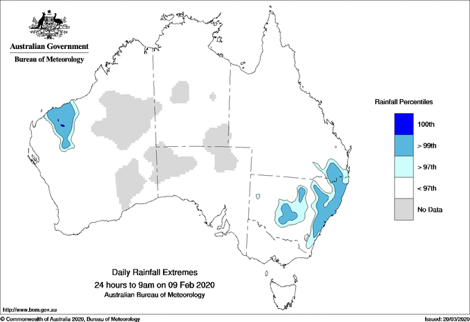 Australian daily rainfall extreme area maps