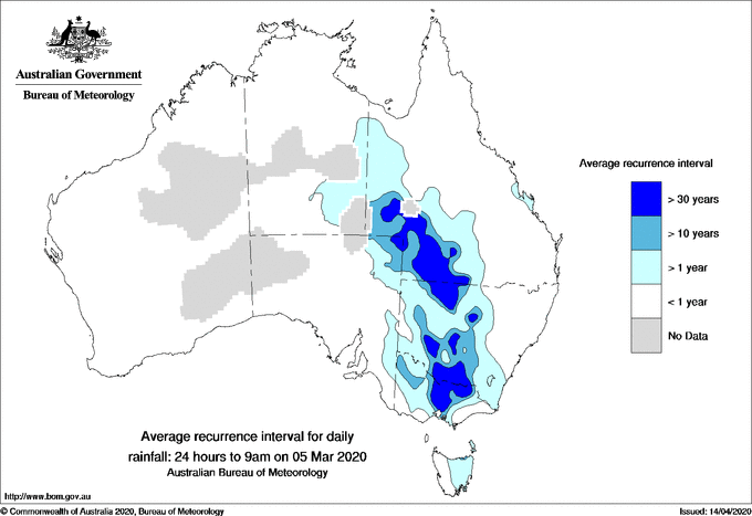 Australian daily rainfall average recurrence interval maps
