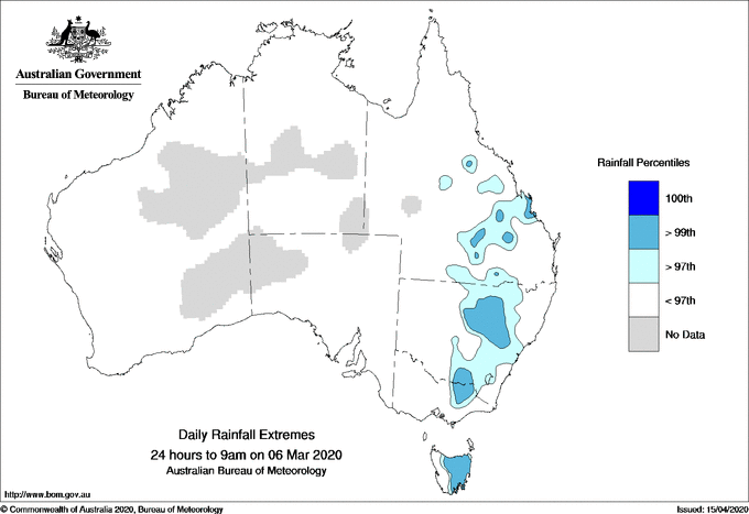 Australian daily rainfall extreme area maps