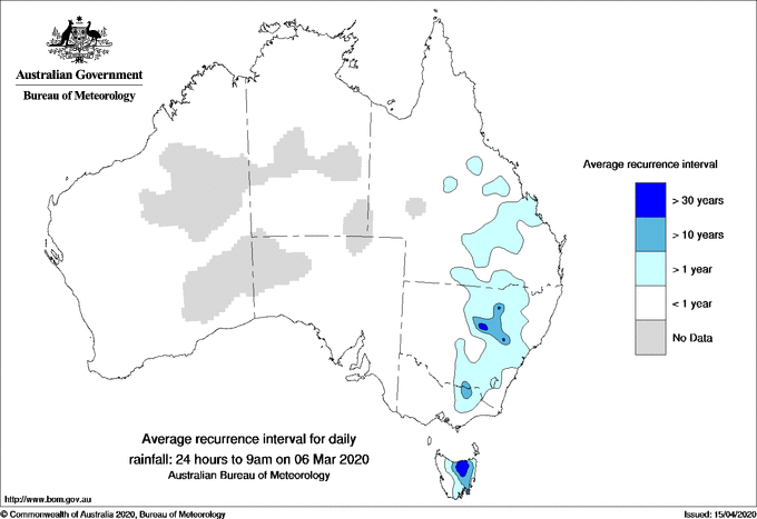 Australian daily rainfall average recurrence interval maps