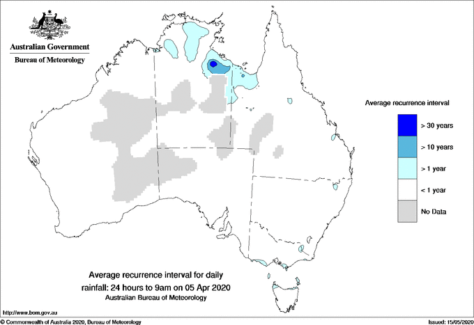 Australian daily rainfall average recurrence interval maps