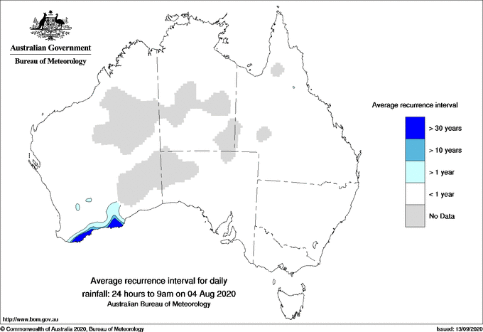 Australian daily rainfall average recurrence interval maps