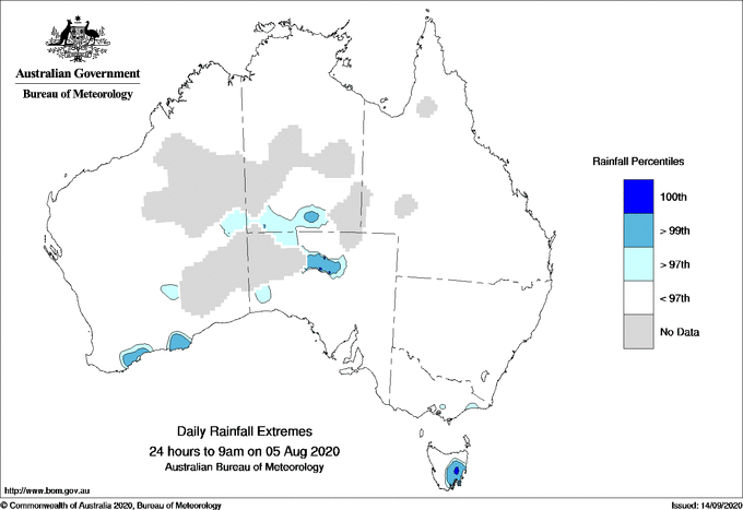 Australian daily rainfall extreme area maps