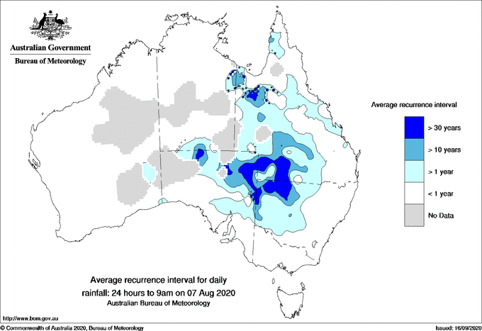 Australian daily rainfall average recurrence interval maps