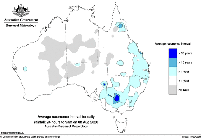 Australian daily rainfall average recurrence interval maps