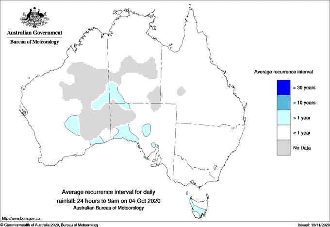 Australian daily rainfall average recurrence interval maps