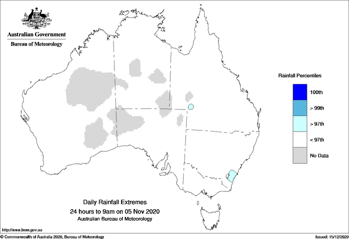 Australian daily rainfall extreme area maps