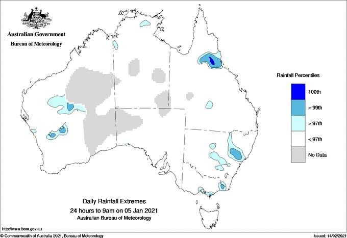 Australian daily rainfall extreme area maps