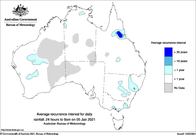 Australian daily rainfall average recurrence interval maps