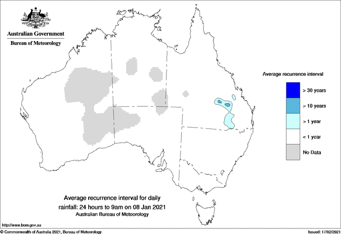 Australian daily rainfall average recurrence interval maps
