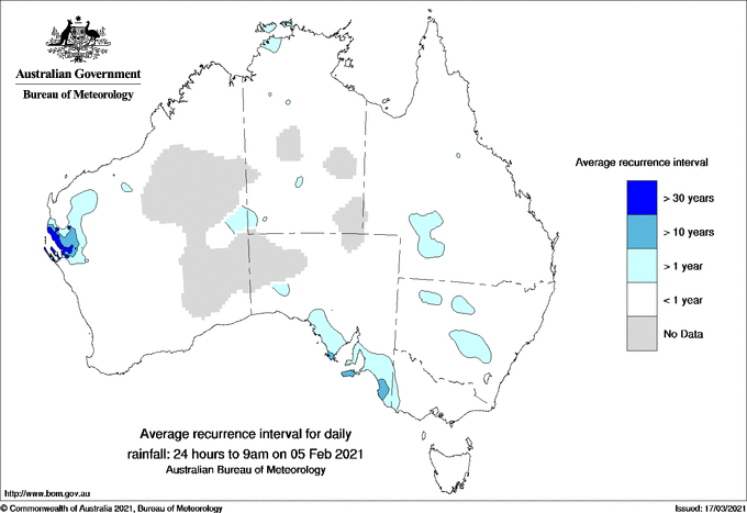 Australian daily rainfall average recurrence interval maps