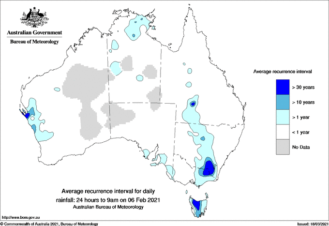 Australian daily rainfall average recurrence interval maps