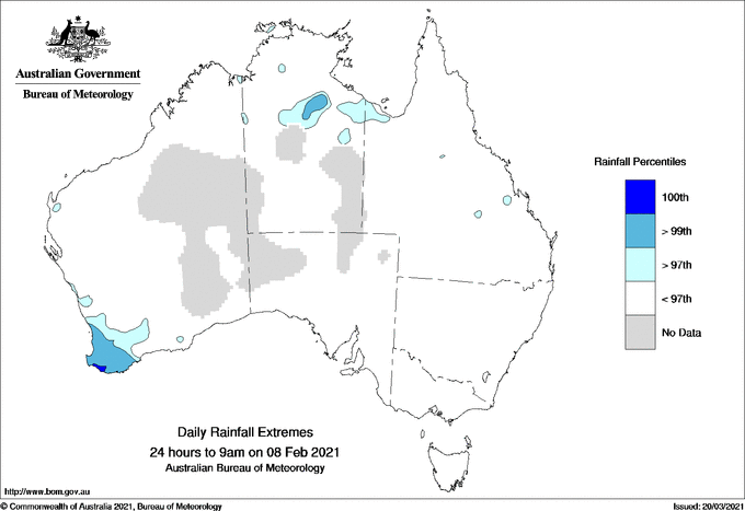 Australian daily rainfall extreme area maps