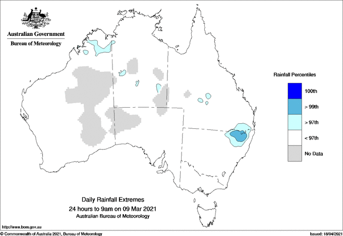 Australian daily rainfall extreme area maps