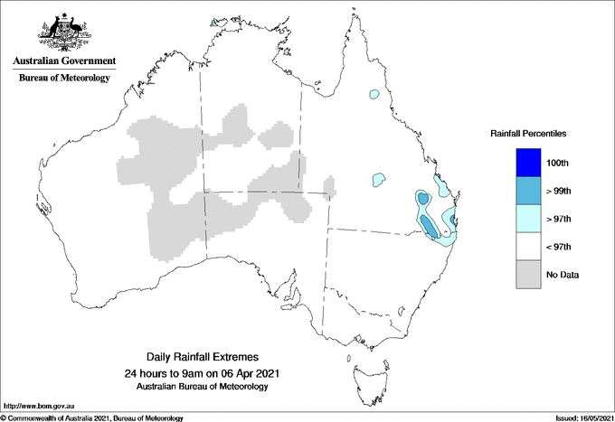 Australian daily rainfall extreme area maps